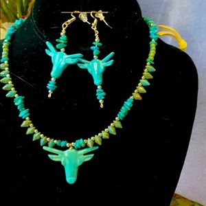 Turquoise steer necklace and earring set